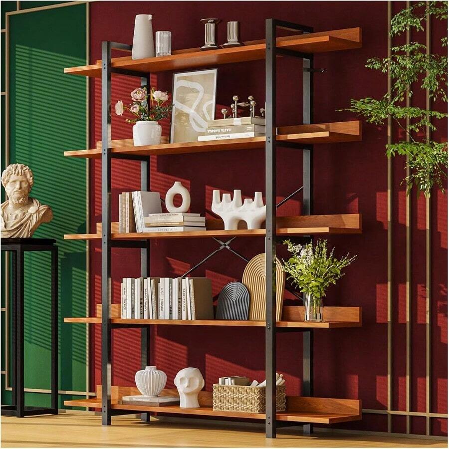 Ladder ShelvesLibrero5 Nivele Librero librero Organizador 5 Niveles Mueble Organizador Tamaño: 170 * 120 * 24 CM Cada Capa Puede soportar 15 KG. Color Nogal - como en la foto - Ver 1