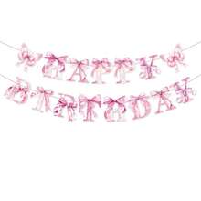 Bow Party Birthday Banner Girl's Birthday Pink Bow Spiral Ornament Spring Butterfly Pink Bow Birthday Party - Pink - View 6