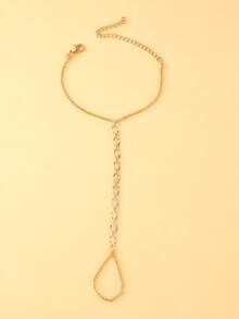 1pc Circular Finger Chain Bracelet, Unique Design, Vacation Style Metal Hand Chain, Minimalist & Fashionable Accessory - Gold - View 2