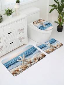 1pc/3pcs Ocean Coastal Starfish Beach Pattern Bath Mat, Soft Faux Wool 1200g/㎡ Polyester Fiber Bathroom Rug, 10mm Thick, TPR Non-Slip Bottom, Foldable Easy Care Carpet Mat, Modern Thick Absorbent Non-Slip Floor Mat, Decorative Carpet, Suitable For Bathroom, Toilet, Living Room, Indoor Entrance, Room Decor, Housewarming Gift, Holiday Gift - Multicolor - View 5