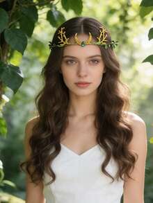 1件手工月亮仙子皇冠 - 森林仙子头饰，适合女性、女孩、文艺复兴时期、万圣节服装、摄影 - 彩色 - 查看 3