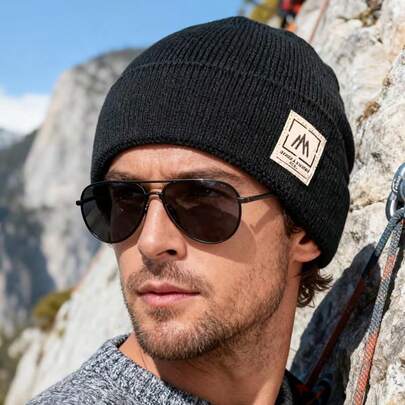 Men'S Winter Knit Beanie | Polyester Blend, Thickened With Ear Protection, Fashionable Cold-Weather Hat, Drawstring Closure, Packable.
