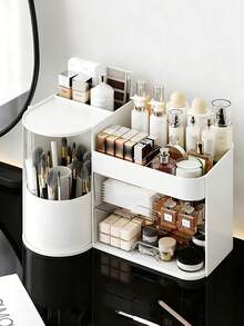Rotating Makeup Organizer, 2 Tier Face Mask Skincare Organizers And Storage For Bathroom Countertop, Counter Cosmetic Holder For Dresser, Multi-Grid Storage With Brush Holder, Large Capacity Storage, White Bathroom Counter Organizer, Jewelry Organizer, Nail Polish Organizer, Pantry Organizers, Drawer Organizers, Snack Containers, Bathroom Organizer, Bath Toy Storage, Bathroom Decor, Bathroom Stuff Shower Curtain, Skincare Cream Perfume Lipstick Dresser Counter, Valentines Gift - 白色 - 查看 1