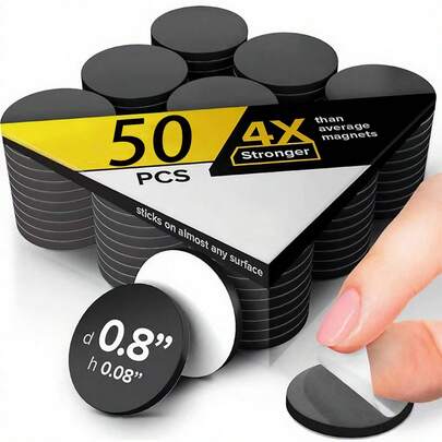 Peel & Stick Strong Magnet Dots (50-Pack) - Permanent Adhesive Backing For Heavy Duty Hold On Whiteboard, Fridge, Metal - Easy DIY, Crafts & School Projects, No-Residue