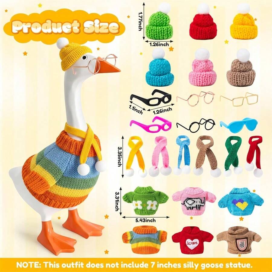 Traje de ganso de escritorio para miniestatua de ganso, suéter de punto y sombrero, conjunto de disfraz para suministros de fiesta - Multicolor - Ver 1