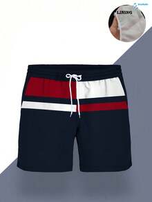 Bañadores de hombre con cintura con cordón, de secado rápido con forro de malla de doble capa, shorts de playa casuales con estampado digital 3D para vacaciones - Multicolor - Ver 3