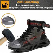 XQJ Black Steel Toe Boots For Men,Lightweight Work Shoes Mens, Indestructible Safety Sneakers ,Puncture Proof Construction Shoe Composite Toe Sneakers,Construction Working Boots, Black Steel Toe High Top Boots,Security Protective Boots Men,New Safety Boots Men, Outdoor Hiking Safety Boots Hiking Suitable For Sanitation Workers, Warehouses, Factories, Work And Outdoor Exploration, And Trainers - 黑色 - 查看 7