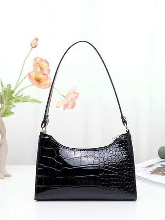 Solid Color Embossed Geometric Shoulder Bag, Zipper Underarm Women's Shoulder Bag, Embossed Shoulder Bag, Fashionable Retro Zipper Bag, Casual Waterproof Handbag, Suitable For Girls, Women, College Students, Beginners And Office Workers, Perfect For Office, Work, Business, Commuting, Best Women's Work Bag