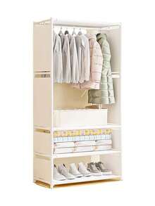 Armario colgante portátil independiente, perchero con estructura de metal, perchas con barras horizontales, adecuado para guardar ropa y zapatos, armario de tela resistente para dormitorios y estudios. - Blanco - Ver 2