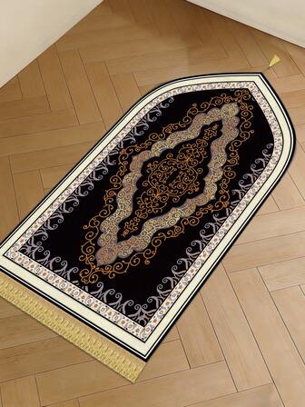 1 pieza Alfombra impresa de franela, alfombra suave y antideslizante de espuma gruesa, tapete de decoración del hogar, diseño clásico