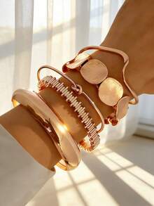 5 Peças/Conjunto Pulseira Vintage Elegante com Elementos Metálicos, Moeda Boêmia, Pérola Falsa, Geometria Assimétrica, Onda, Nó, Disco Redondo, Flor, Conjunto de Pulseiras, Joia Personalizada Exagerada Multipartida Empilhável, Adequada para Mulheres, Homens, Festa, Encontro, Uso Diário, Acessório Versátil - Multicolorido - Visão 13