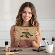 1pc Turtles Printed Makeup Bag, Modern Style Polyester Lightweight Travel Organizer Bag, Room Decor, Bags, Makeup Bag, Travel, Make Up Bag, Travel Essentials, Organizer, Storage, Travel Essential, Makeup Organizer, Makeup Bag, Toiletry Bag, - Olive Green - View 7