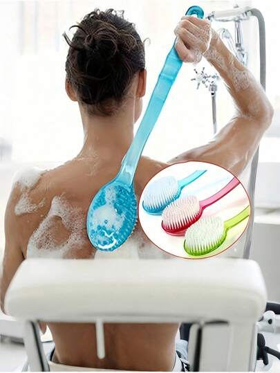 1pc Long-Handled Exfoliating Shower Brush - Non-Slip Back Scrubber With Soft Bristles, Waterproof Multi-Purpose Brush For Full Body Exfoliation & Bathroom Cleaning, Ideal For Daily Shower Care