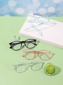 4 In 1 Set Boys' And Girls' 8-14Y Polycarbonate Anti Blue Light Lens Square Frame Fashion Glasses, Campus Daily Reading Outfit - Multicolor - View 8