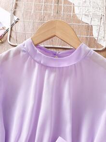 3pcs/Set Sweet & Gentle Breathable Waist Cinching Midi Dress Set For Girls 8-12 Years Old: Lavender Chiffon Dress With Peter Pan Collar, White Slip Dress, Detachable Belt, Flare Sleeves, Slim Fit Princess Dress Suit - Mauve Purple - View 5