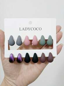 LADYCOCO 6 pares de pendientes de gota de agua de colores múltiples, elegantes y lindos, adecuados para el uso diario de las mujeres - Multicolor - Ver 3