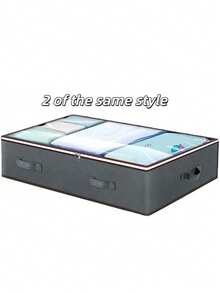 1 pieza/2 piezas/3 piezas/4 piezas/5 piezas/6 piezas Nuevas cajas de almacenamiento debajo de la cama de material, cajas organizadoras de juguetes y bolsas de embalaje, solución de almacenamiento de gabinete de zapatos debajo de la cama, con ventana transparente y diseño reforzado, duradero, adecuado para almacenar mantas, edredones, ropa de cama y ropa. - gris - Ver 7