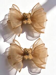 2个网状小熊轮廓蝴蝶结发夹，可爱小熊发饰，色彩缤纷，时尚百搭，适合日常佩戴，也是开学礼物、情人节礼物、母亲节礼物、生日派对礼物、新年礼物的理想之选。 - 多色 - 查看 7