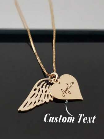 1pc Heart Name Necklace With Wings, Angel Wings Necklace, Memorial Wing Necklace, Remembrance Gifts, Personalized Grieving Gift, Angel Necklace
