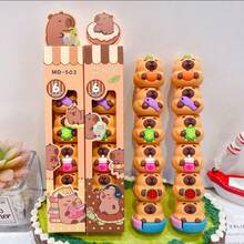 Kit de 6 Cores Mini Marca Texto Formado Capivala Material para Escolar Fofo - Multicolorido - Visão 10