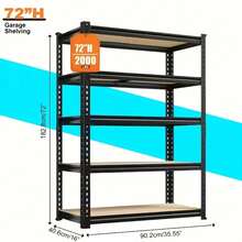 5-Tier Heavy Duty Shelving Unit 2000LBS Capacity - 72"W X 36"D X 16"H Industrial Storage Rack, Matte Black Garage Shelves - 72高 x 36寬 x 16 - 查看 9