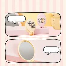 Miniso 1pc Foldable Comb & Mirror Set (Bone Comb Version) - Pink Cartoon Puppy Print Portable Makeup Grooming Tool - Pink - View 5