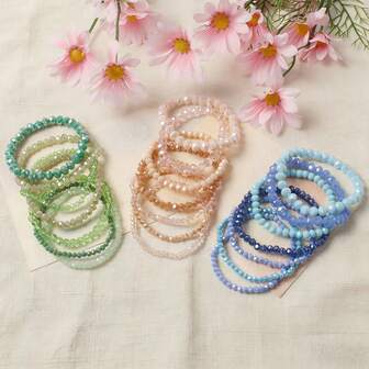 7 قطع/مجموعة أساور من الخرز الملون المرصع بالكريستال النمساوي والزجاج المصقول المفصص، أساور خرزية لامعة للنساء، مجوهرات بوهيمية محظوظة كهدية