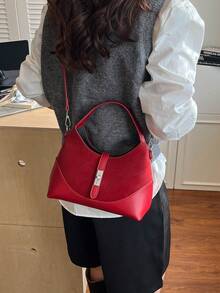 女士手提包，女士单肩包，时尚优雅简约商务休闲复古马鞍包，红色 - 紅色 - 查看 5