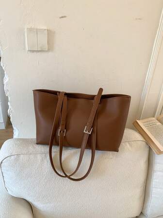 Vintage Large Capacity Shoulder Bag, Personalized Ins Simple Solid Color Tote Bag, Soft Leather Commuter Handbag Suitable For Shopping, Wallet, Shopping, Young Women, College Students, Newbies, White-Collar. Suitable For Office, University, Work, Business, Commuting, Outdoor Activities, Travel And Outing
