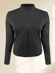 Damen Jacke in Große Größen, Slim Fit Trainings-Jacke, Reißverschluss Lauf- und Fitness Yoga Sport Top, Herbst/Winter Schwarz Frühling - Schwarz - Übersicht 7