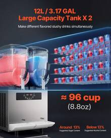 Kommerzielle Slusheis Maschine 12 L x 2 Doppeltank-Maschine für gefrorene Getränke, 96 Tassen Edelstahl Slush-Eis-Maschine mit Tastenfeld Softeis Maker für Partys Restaurants Cafés Bars - 2*12L Doppeltank elektronisch mit Tastatur - Übersicht 2
