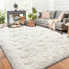 Living Room Rugs, Bedroom Rugs – Ultra Soft Plush Rug, Fluffy Shaggy Carpet, Washable Area Rug With Non-Slip Backing & 4 Free Grip Stickers, Modern Home Dorm Decor, Multiple Sizes 4x6 5x7 6x9 8x10 9x12 10x14, Black Rug - 象牙白 - 查看 8