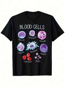 Graphic T-Shirt With Female Blood Cell Types - Hematologist, Pathologist, Lab Scientist Design, 100% Cotton, Funny Medical Science Gift For Couples And Friends, Educational Clothing With Fun Design, Regular Fit T-Shirt - ["黑色的"] - 查看 7