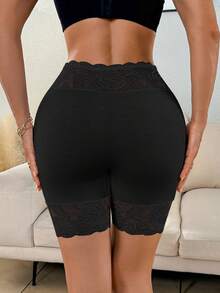 SEXYEYE Slip Shorts For Under Dresses Women Seamless Anti Chafing Underwear Panties Mid Thigh Boyshorts Lace Under Shorts - 黑色 - 查看 4