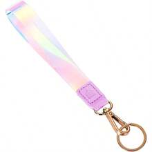 Bonito cordn de mueca para llaves/correa de mueca para mujer, para, pequea cartera y telfono/soporte de llavero corto esttico con cierre/accesorios hologrficos brillantes para nias color lila - inicial - Ver 1