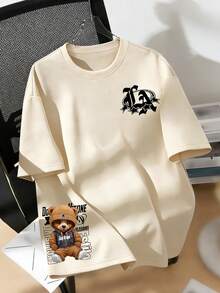 1pc Boys' Casual Teddy Bear Print Round Neck Short Sleeve T-Shirt, Summer Student Youth Clothing - Apricot - View 6