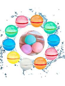 3/6/12/24个随机颜色自封口可重复使用水球 - 快速充气水球玩具 - 硅胶水球、水弹、酷炫玩具 - 夏季游泳池户外玩具 - 适合儿童玩具和儿童游戏 - 彩色 - 查看 6