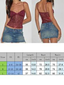 Women's Summer Sequin Tops Spaghetti Strap Sleeveless Backless Fashion Vest Clubwear For Party Holiday - 酒紅色 - 查看 2