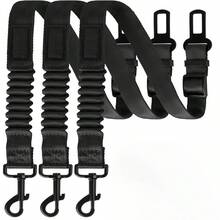 3条装可伸缩狗车载牵引绳，加厚狗车载安全带，可调节车载狗安全带，宠物安全胸背带，弹性设计，适合中大型犬乘车使用