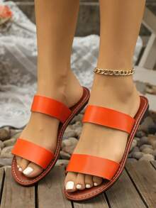 Sandalias planas sencillas y versátiles de unicolor cómodas para mujer, nuevas para el verano