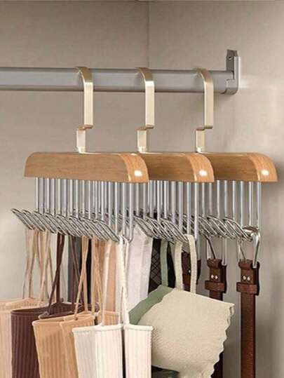 1pc Multi-Functional Wooden Hanger, Suitable For Storing, Drying, Hanging And Organizing Underwear, Belts, Ties And Vests, Applicable For Wardrobe, Dorm And Home Use
