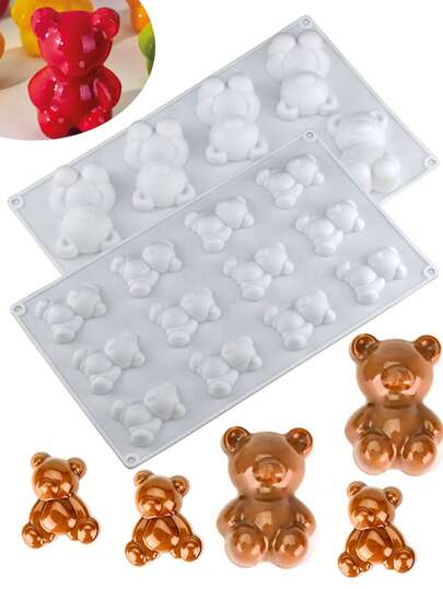 1pc Cute Bear Shaped Silicone Mold, Valentine's Day Bear Mousse Mold, Easy Release French Cake Silicone Mold, Chocolate Candy Mold