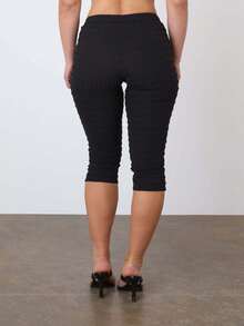 Women Capri Pants, Elastic Waist 3/4 Length Pants Plaid Cropped Pants For Casual Daily - màu đen - Xem 5