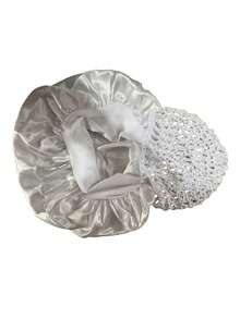 2-In-1 Wide Brim Sleep Cap & Hair Bonnet, Mesh Trim Satin Sleep Hat, Crochet Hair Wrap Cap - Aa - View 12