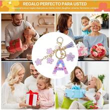 Llavero de Moda Letra Inicial, Llavero con Inicial de Resina, Dije para Bolso Mochilas, Regalo Personalizado para Mujer - Morado + A - Ver 7