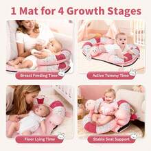 2in1 Tummy Time Activity & Seat Support Baby Play Mat With 5 Sensory Toys & Music, Washable Baby Floor Seat Playmat For Sitting, Soft, No-Slip - Pink-28in - 查看 4