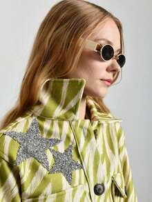 Star-Accented Wool Shirt, Jacket With Brush Pattern- MADE IN TURKEY - Beige - View 4