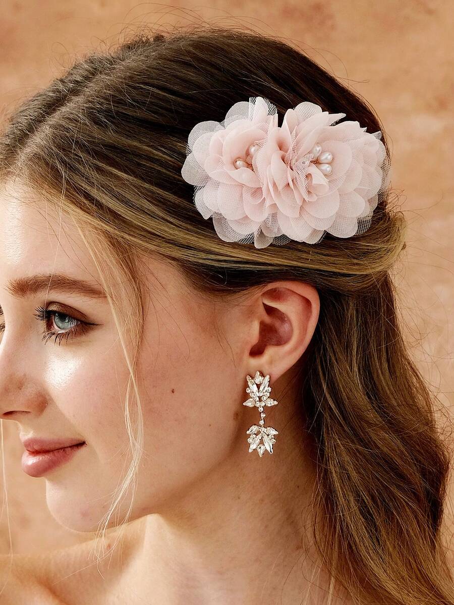1/2pcs Bohemian Mesh Flower Hair Accessories, Wedding Bridal Headpiece, Party Adult Costume Decor, Romantic Valentine's Day Women Accessories, Combs