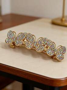 A Ins Style Bling Bling AB Color Rhinestone Butterfly Cluster Hair Clip - Gold Sparkly Fairy Hair Accessory For Daily/Dates/Parties, Claw Clips, Hair Slide, Hair Barrettes