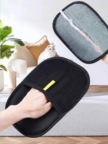 1只多功能防静电清洁手套，宠物毛发去除器，衣物、沙发除毛刷，用于去除猫狗掉毛、织物绒毛和线头，适合家庭清洁使用 - 黑色 - 查看 2